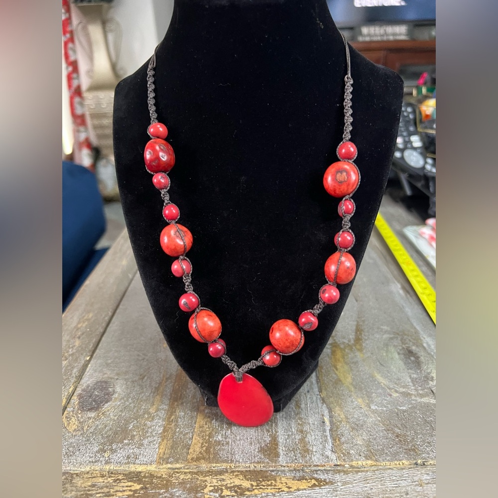 Fair Trade Scarlet Begonia Eco-Friendly Rainforest necklace made from red seed